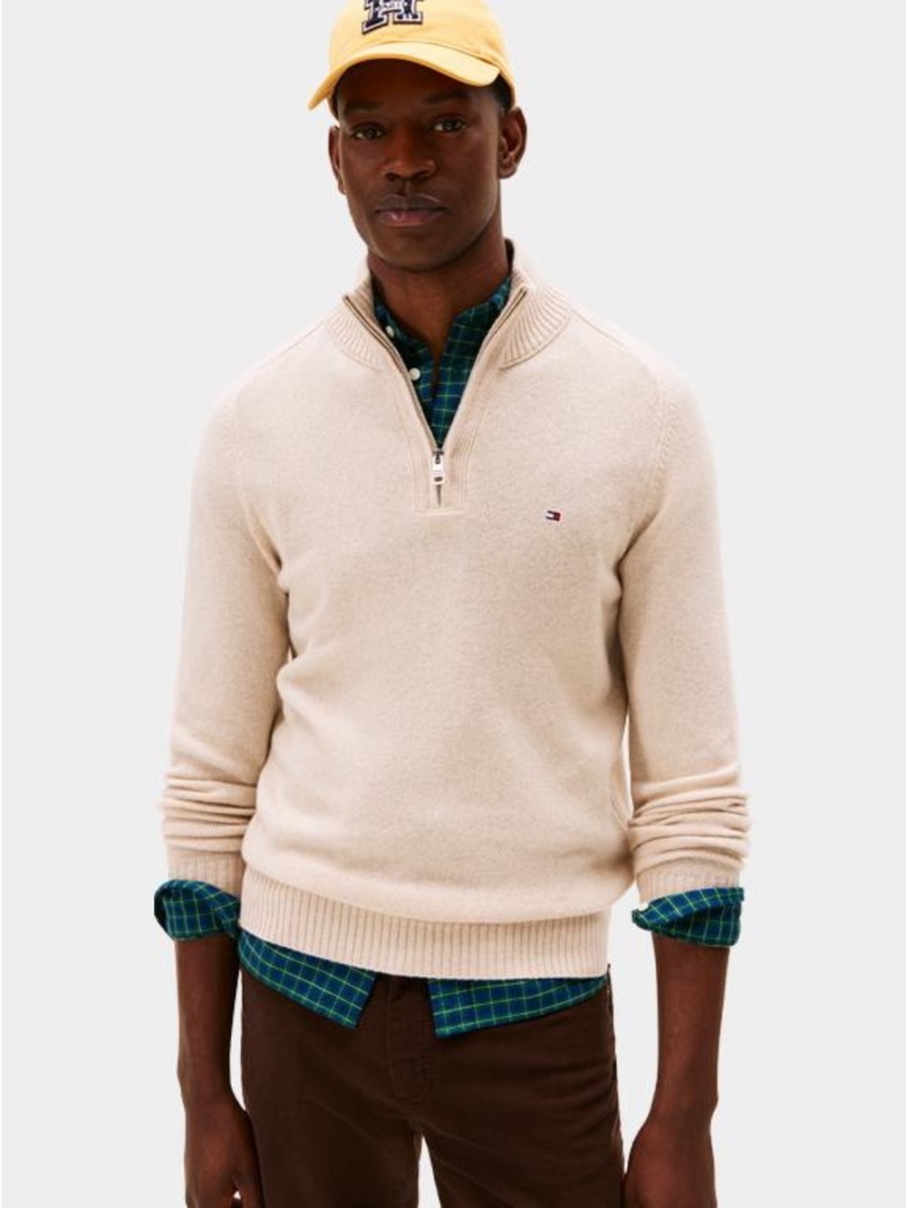 TOMMY HILFIGER HALF ZIP BEIGE LAMBSWOOL ZIP MOCK XL